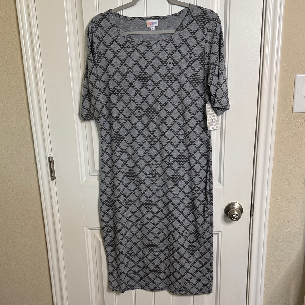 LuLaRoe Gray Geometric Midi Dress